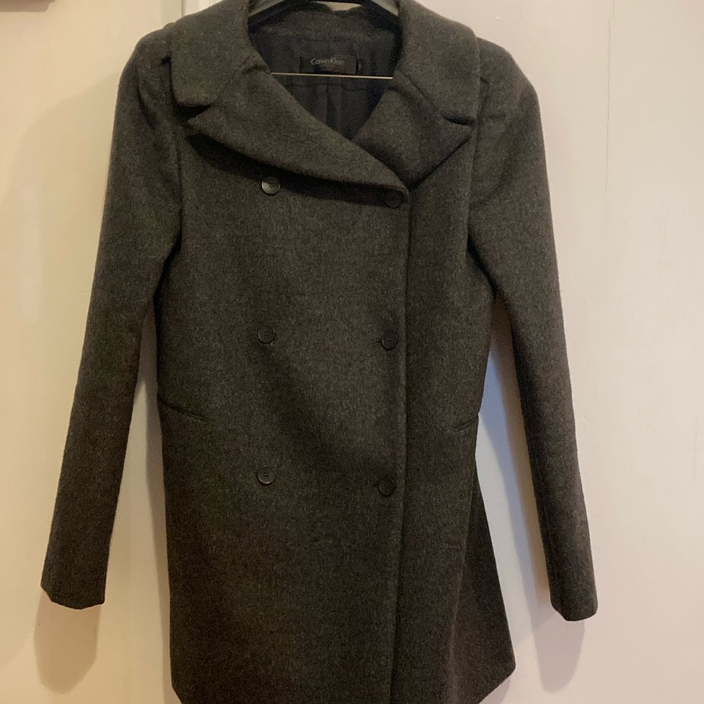 Calvin Klein Couture Gray Wool double breasted wool/cashmere knee length coat
